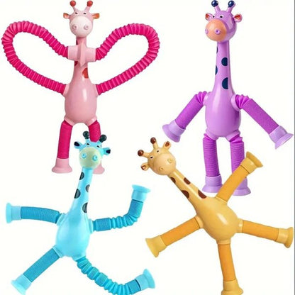 1 Pcs Of Giraffe Pop Tube Sensory Fidget Toy | Animal Pop Tubes Cartoon Giraffe Suction Cup Toys Kids | Stress Relief Squeeze Toys