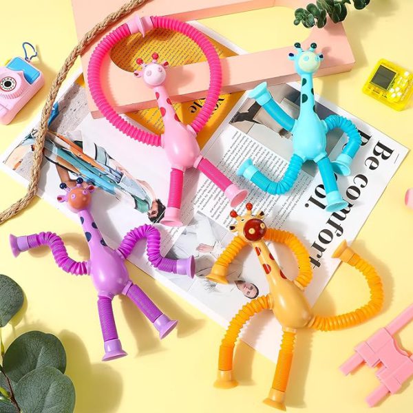 1 Pcs Of Giraffe Pop Tube Sensory Fidget Toy | Animal Pop Tubes Cartoon Giraffe Suction Cup Toys Kids | Stress Relief Squeeze Toys