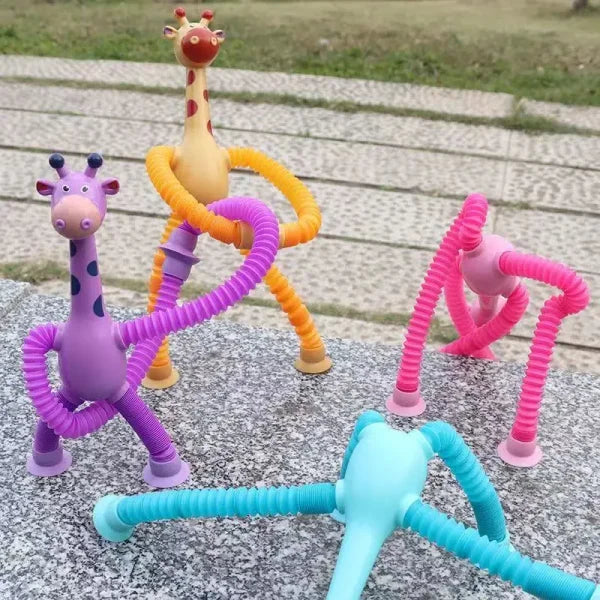 1 Pcs Of Giraffe Pop Tube Sensory Fidget Toy | Animal Pop Tubes Cartoon Giraffe Suction Cup Toys Kids | Stress Relief Squeeze Toys