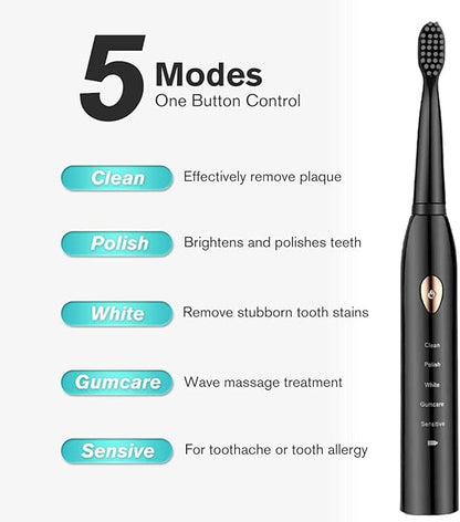 5 Modes Electric Toothbrushes For Adults Kids | Smart Timer Usb Charge Rechargeable Whitening Toothbrush Waterproof (random Color)