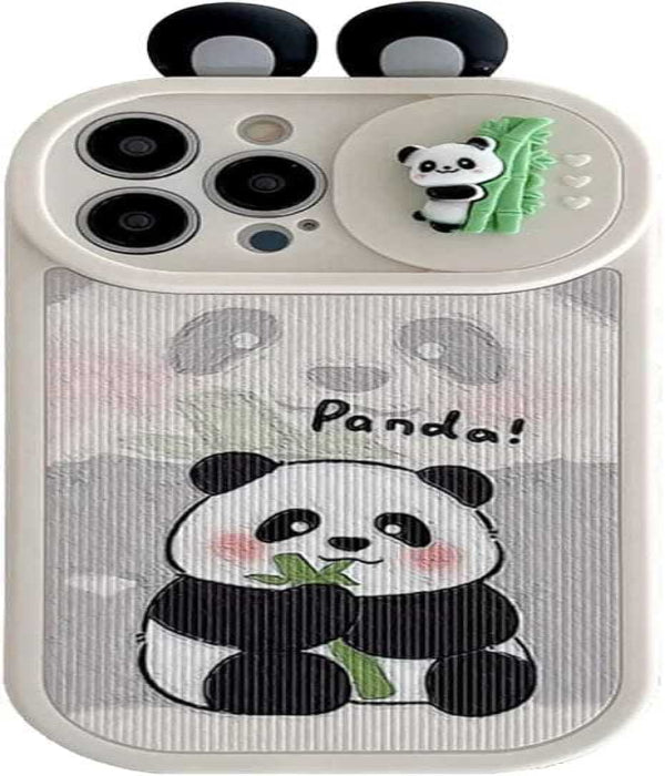 I phone 15 pro Max 3D plush Panda Doll Leather Soft Case