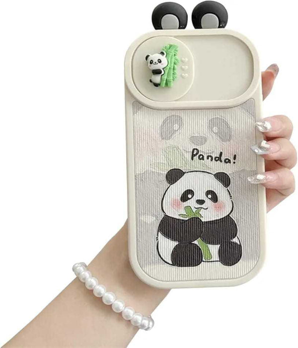 I phone 15 pro Max 3D plush Panda Doll Leather Soft Case