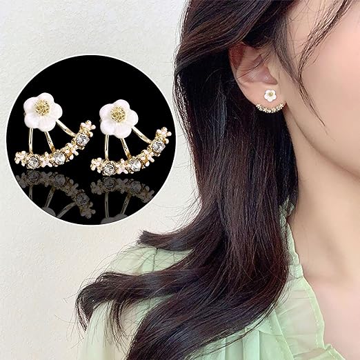 Daisy Back Hanging Stud Earrings | Flower Earrings Earrings Fresh Earrings Girls Earrings Jewelry For Women