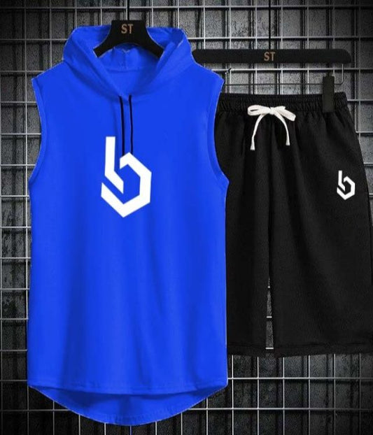 Firangi| Sign Gym Summer Sleeveless Hooded Tracksuit For Men’s (tshirt + Shorts )