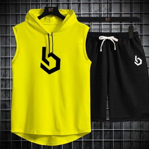 Firangi| Sign Gym Summer Sleeveless Hooded Tracksuit For Men’s (tshirt + Shorts )