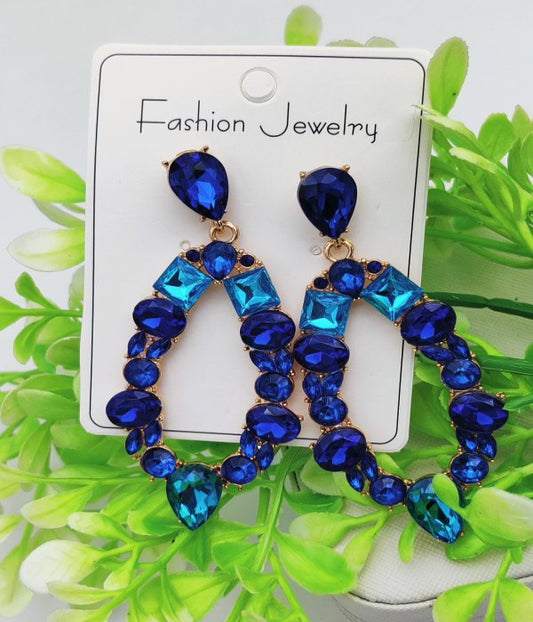 Imported Dazzling Royal Blue Teardrop Earrings Beautifully Adorned With Shimmering Gemstones