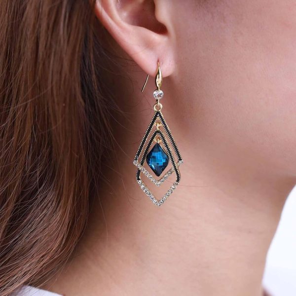 Imported Dazzling Sapphire Geometric Drop Earrings Crystal Dangle Earrings Blue Gemstone Drop Earrings Sapphire Stone Drop Earrings