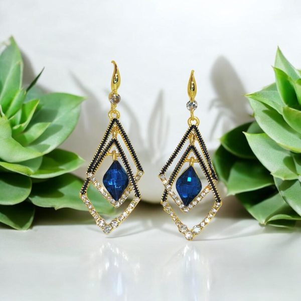 Imported Dazzling Sapphire Geometric Drop Earrings Crystal Dangle Earrings Blue Gemstone Drop Earrings Sapphire Stone Drop Earrings