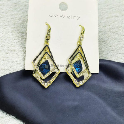 Imported Dazzling Sapphire Geometric Drop Earrings Crystal Dangle Earrings Blue Gemstone Drop Earrings Sapphire Stone Drop Earrings