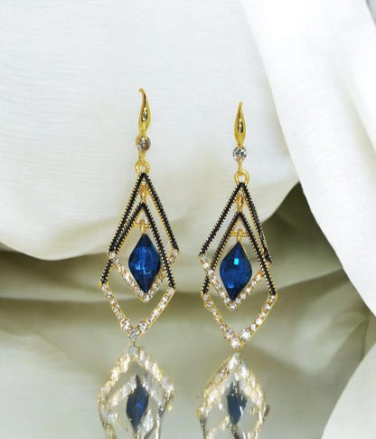 Imported Dazzling Sapphire Geometric Drop Earrings Crystal Dangle Earrings Blue Gemstone Drop Earrings Sapphire Stone Drop Earrings