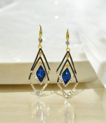 Imported Dazzling Sapphire Geometric Drop Earrings Crystal Dangle Earrings Blue Gemstone Drop Earrings Sapphire Stone Drop Earrings