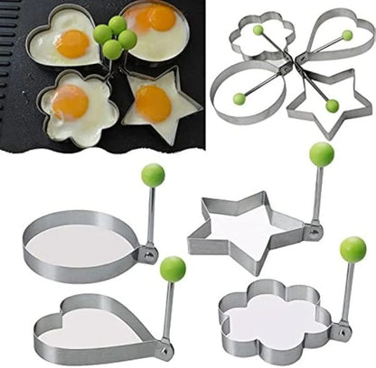 Pack Of 4 New Mould Style Fried Egg Pancake Shaper | Egg Shaper Kitchen Tools Star, Heart, Round, Flower Shaped Stainless Steel