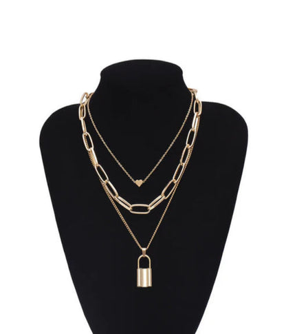 Stylish Necklaces Multi Layer Lover Lock Necklace For Girls, Women, (golden)