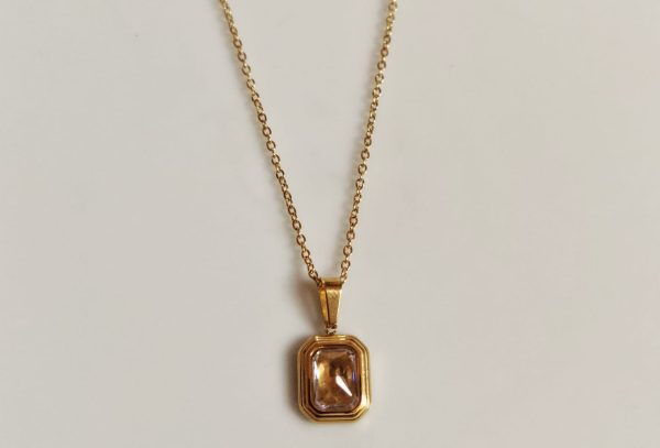 Zirkon Nug With Golden Chain Pendent | Adjustable Size Necklace For Girls & Women